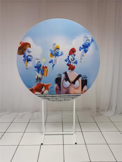 Painel Sublimado Redondo Smurfs E Gargamel 1,30Cm - BB Festas Aluguel 