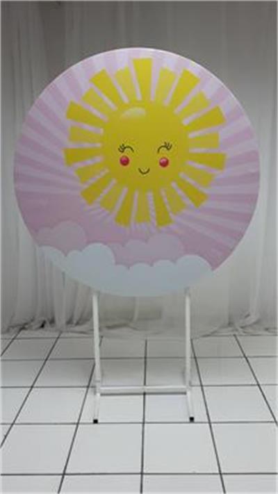 Painel Sublimado Redondo Sol Fundo Rosa 1,30Cm - BB Festas Aluguel 