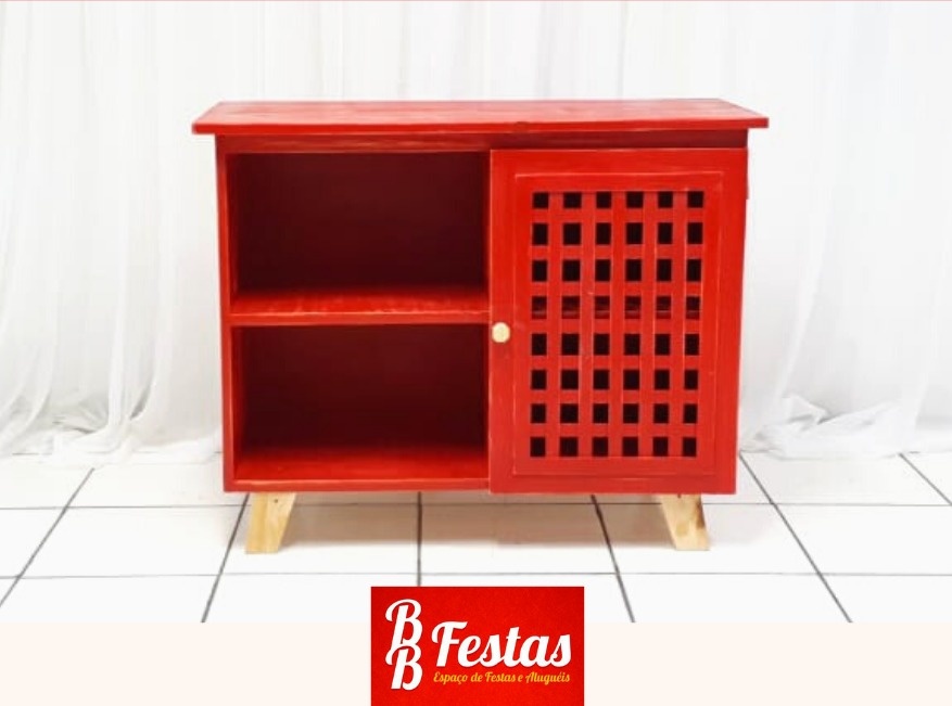 Cômoda Vermelha Com 1 Porta 80Cm Alt X 1M Larg X 45Cm Comp - BB Festas Aluguel 