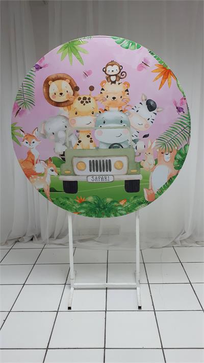 Painel Sublimado Redondo Safari dos Animais 1,30Cm - BB Festas Aluguel 