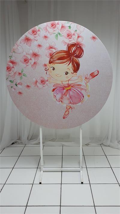 Painel Sublimado Redondo Bailarina Rosa 1,30Cm - BB Festas Aluguel 