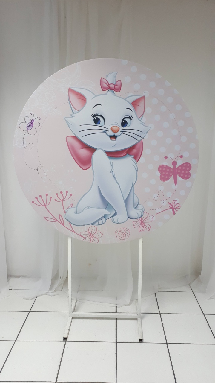 Painel Sublimado Redondo Gatinho Marie 1,30Cm  - BB Festas Aluguel 