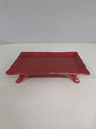 Bandeja Retangular Babado Com Pé Marsala Cromado Alt5Cm 15Cm X 23Cm - BB Festas Aluguel 