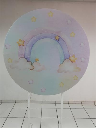 Painel Sublimado Redondo Arco Íris Candy 1,30Cm - BB Festas Aluguel 