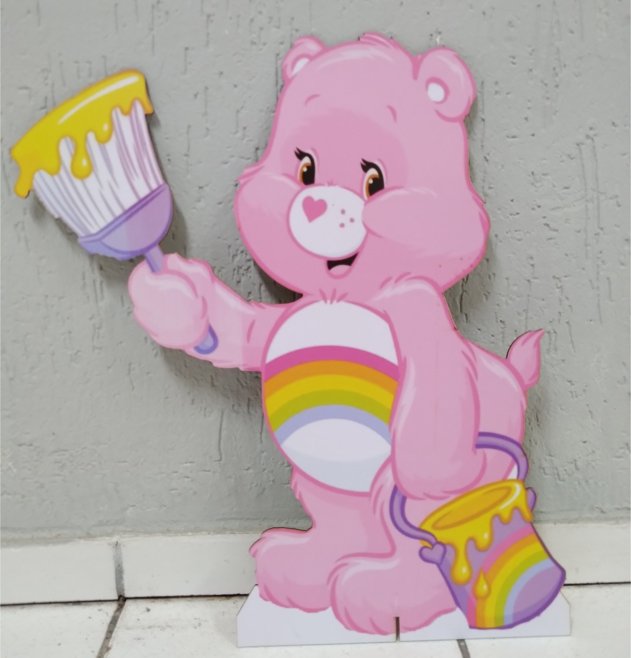 Totem de Chão Ursinho Carinhoso Rosa 60Cm Alt X 50Cm Larg - BBFestasAluguel 