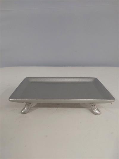 Bandeja Retangular Reto Com Pé Pp Prata Alt5Cm 13Cm X 22Cm - BB Festas Aluguel 