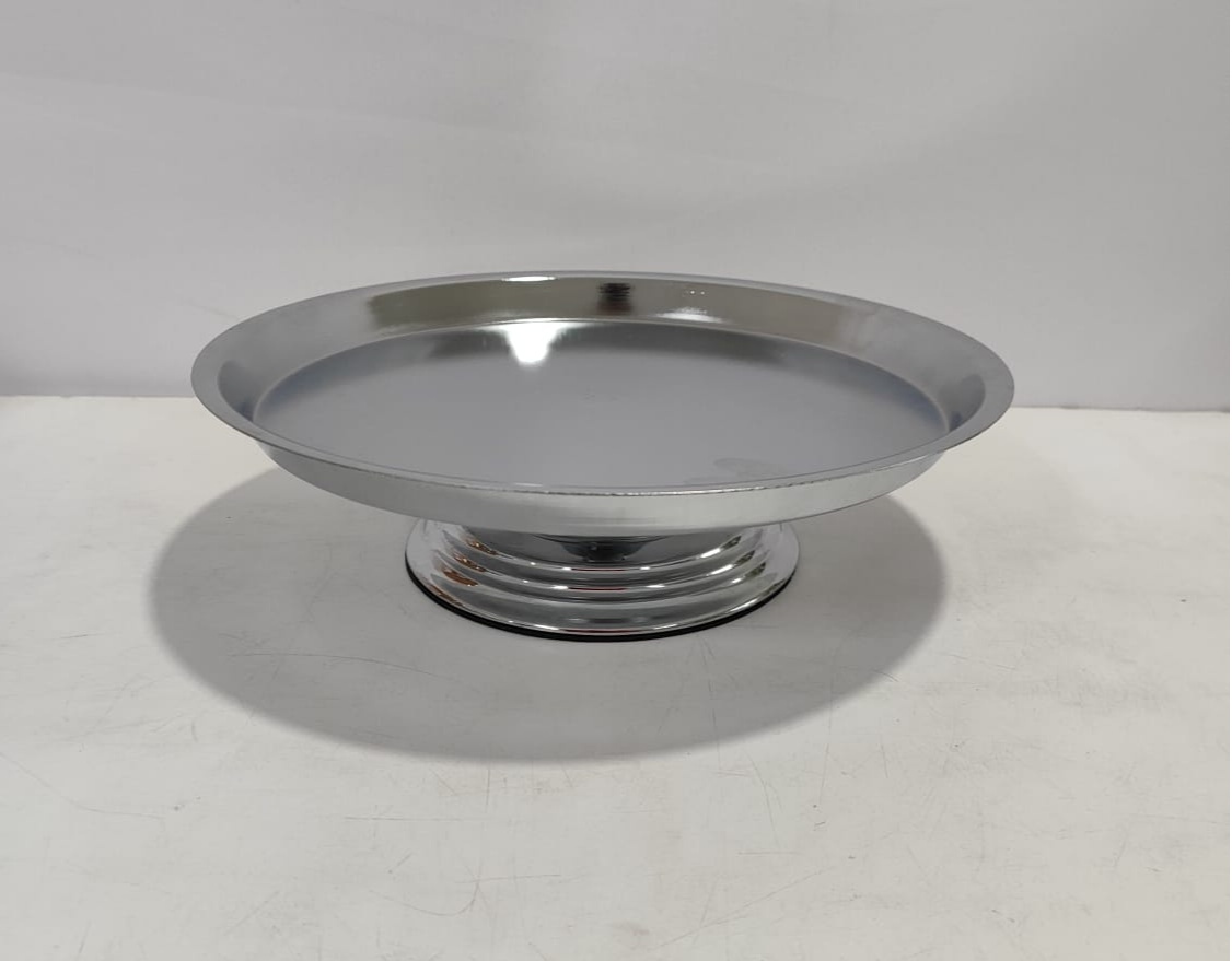 Porta Doce Redondo Pé Baixo Prata 7Cm Alt X 25Cm Diametro - BBFestasAluguel 