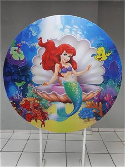 Painel Sublimado Redondo Pequena Sereia 1,30Cm - BB Festas Aluguel 