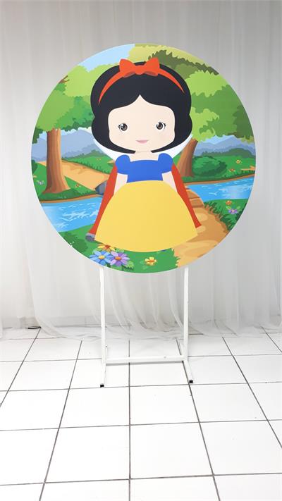 Painel Sublimado Redondo Branca de Neve 1,30Cm - BB Festas Aluguel 