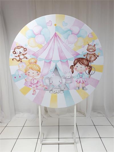 Painel Sublimado Redondo  Circo Meninas 1,30Cm - BB Festas Aluguel 