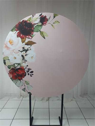 Painel Sublimado Redondo  Rosas Decorativas 1,30Cm - BB Festas Aluguel 