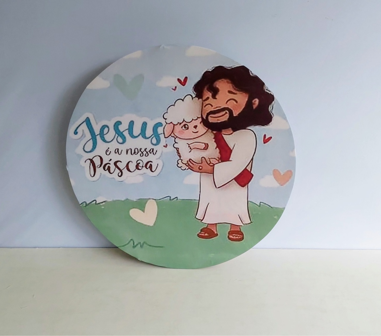 Painel Sublimado Redondo Páscoa de Jesus 60Cm - BB Festas Aluguel 