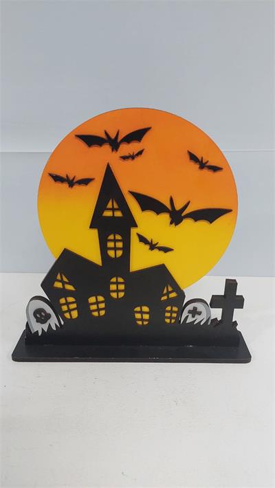 Totem Casa Mal Assombrada Em Mdf (Halloween) 30Cm X 30Cm - BBFestasAluguel 