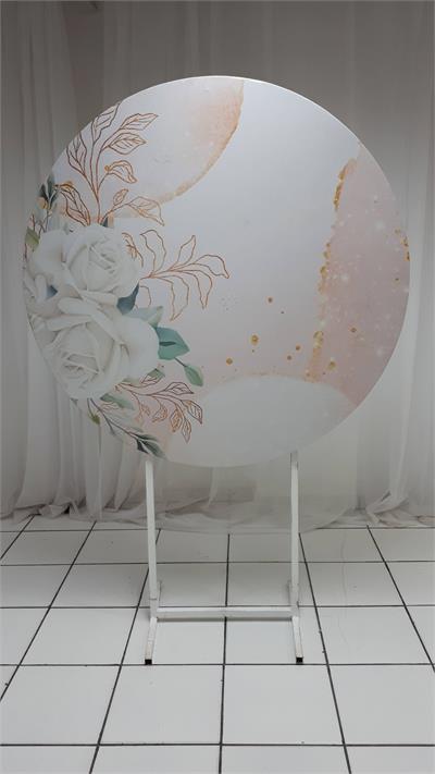 Painel Sublimado Redondo Rosa Branca Decorativa 1,30Cm - BB Festas Aluguel 