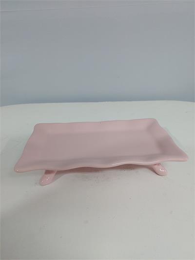 Bandeja Retangular Babado Com Pé Rosa Claro 5Cm Alt 16Cm Larg  X 28Cm Comp - BB Festas Aluguel 