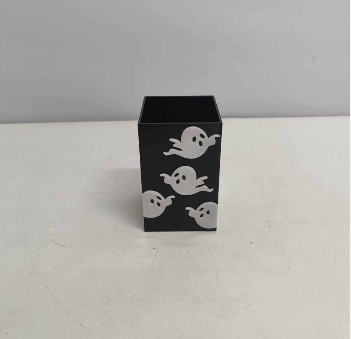 Cachepo Acrílico Preto Fantasma (Halloween) - BBFestasAluguel 