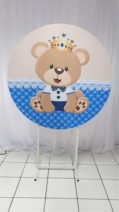 Painel Sublimado Redondo Urso Rei (Cha Baby) 1,30Cm - BB Festas Aluguel 