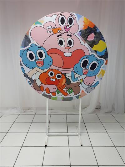 Painel Sublimado Redondo Mundo de Gumball 1,30Cm - BB Festas Aluguel 