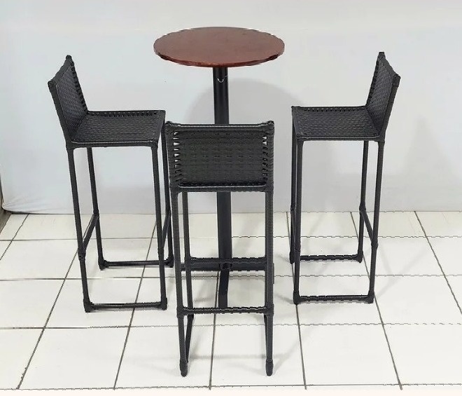 3 Kit Mesa Bistro + 9  Banquetas Preta Pvc - BB Festas Aluguel 