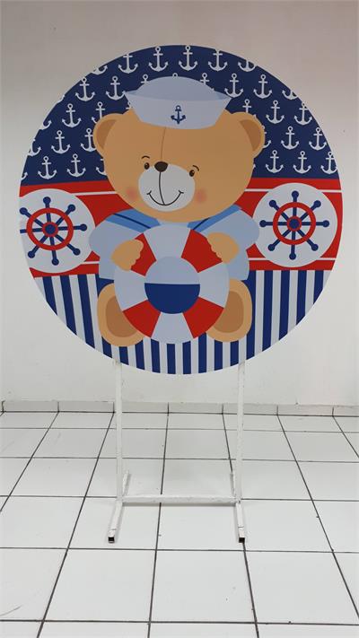 Painel Sublimado Redondo Ursinho Marinheiro 1,30Cm - BB Festas Aluguel 