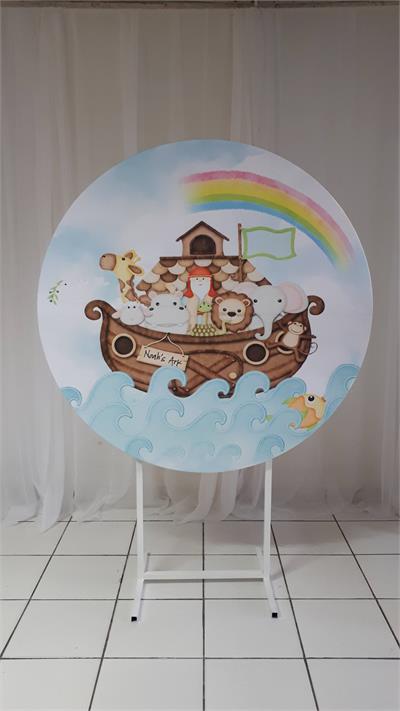 Painel Sublimado Redondo Arca de Noe Fundo Azul 1,30Cm - BB Festas Aluguel 