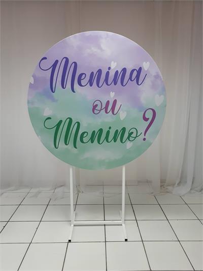 Painel Sublimado Redondo Cha Revelaçao Verde Roxo 1,30Cm - BB Festas Aluguel 