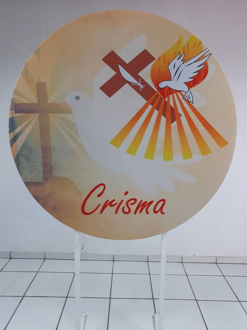 Painel Sublimado Redondo Crisma Eucaristia 1,30M  - BB Festas Aluguel 
