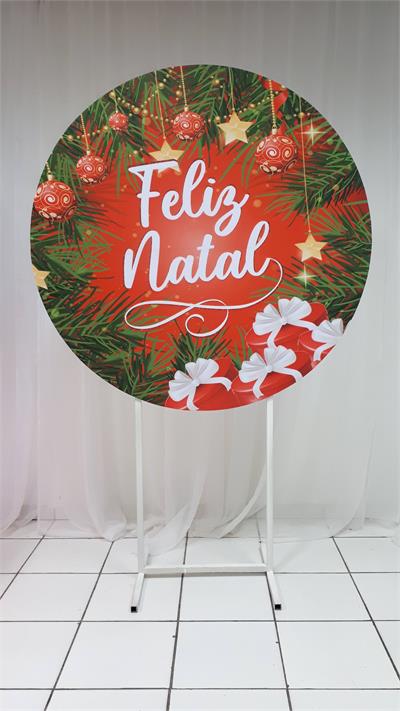 Painel Sublimado Redondo Feliz Natal 1,30Cm - BB Festas Aluguel 