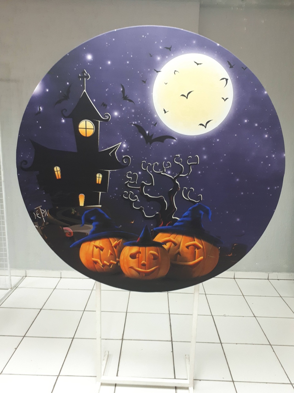 Painel Sublimado Redondo Aboboras Halloween 1,30Cm - BB Festas Aluguel 