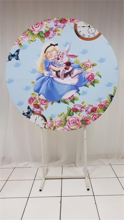 Painel Sublimado Redondo Alice No País das Maravilhas 1,30Cm - BB Festas Aluguel 