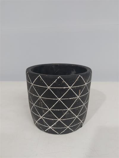 Cachepo Redondo Preto Linhas Brancas 12Cm X 13Cm - BB Festas Aluguel 