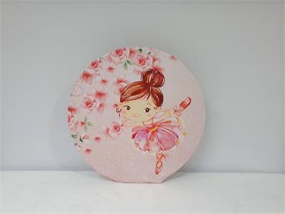 Painel Sublimado Redondo Bailarina Com Flores Fundo Rosa 60Cm - BB Festas Aluguel 