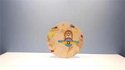Painel Sublimado Redondo Urso Aviador 60Cm - BB Festas Aluguel 