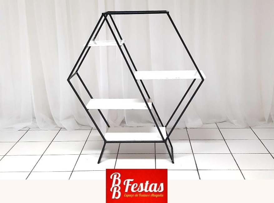 Estante Hexagonal Preta Com Branco 1,30M X 1,20M - BB Festas Aluguel 