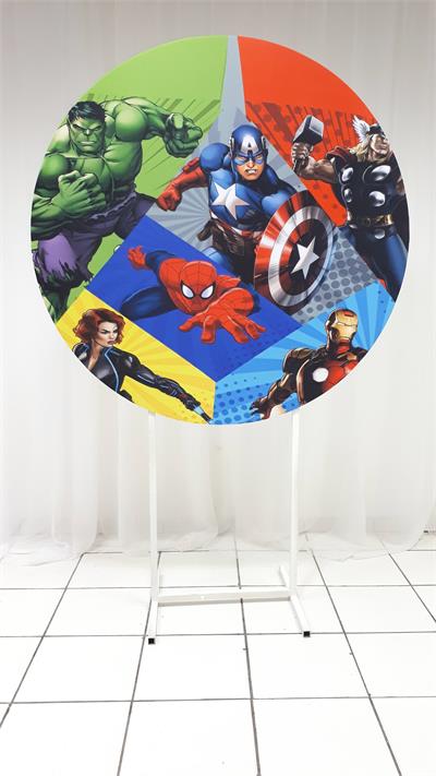 Painel Sublimado Redondo Vingadores 1,30Cm - BB Festas Aluguel 