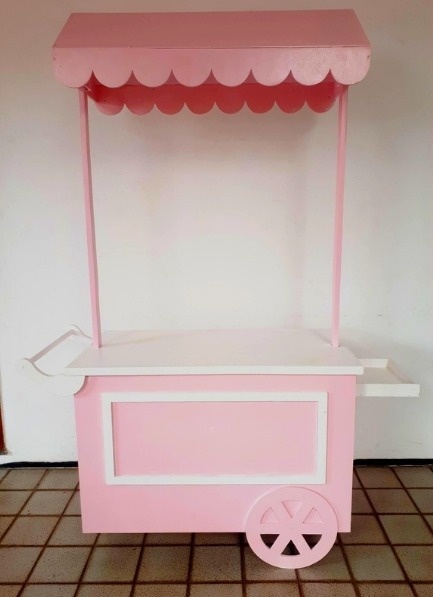 Carro Barraquinha Rosa 1,60M Alt X 1M Larg X 80Cm Comp - BB Festas Aluguel 