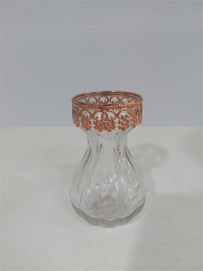 Vaso Trabalhado Com Borda Rosé Gold Vidro 15Cm X 7Cm - BB Festas Aluguel 