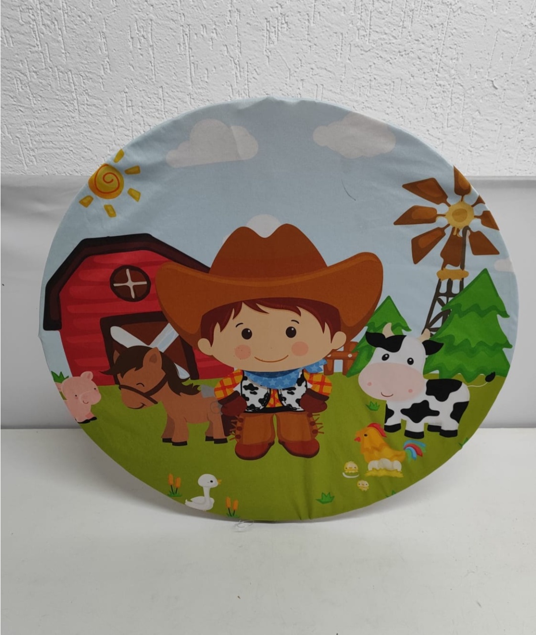 Painel Sublimado Redondo Fazendinha 60Cm  - BB Festas Aluguel 