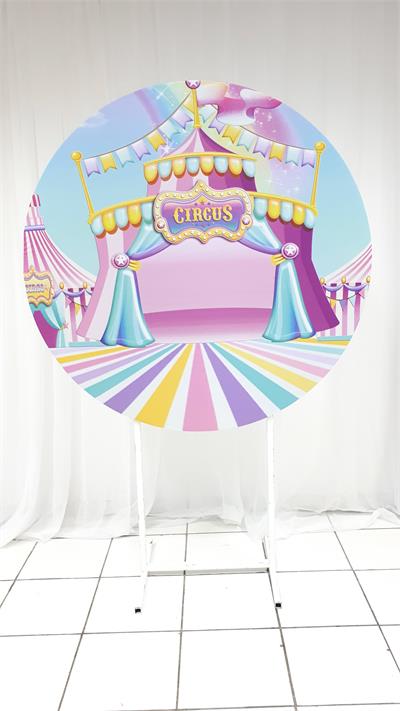 Painel Sublimado Redondo Circo Candy 1,30Cm - BB Festas Aluguel 