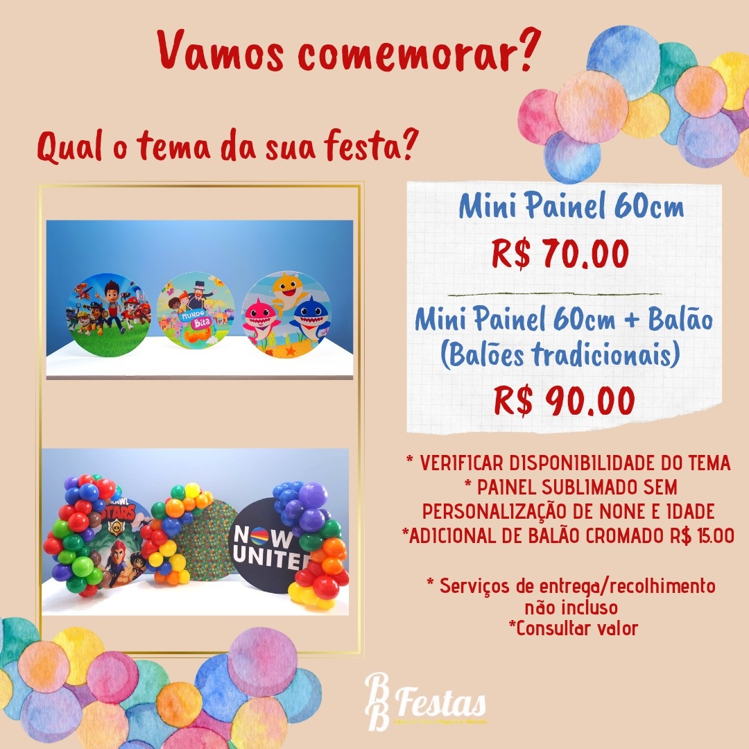 Kit Painel 60Cm + Arco Balão 50Cm  - BB Festas Aluguel 