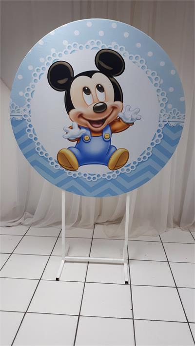 Painel Sublimado Redondo Mickey Bebe 1,30Cm - BB Festas Aluguel 