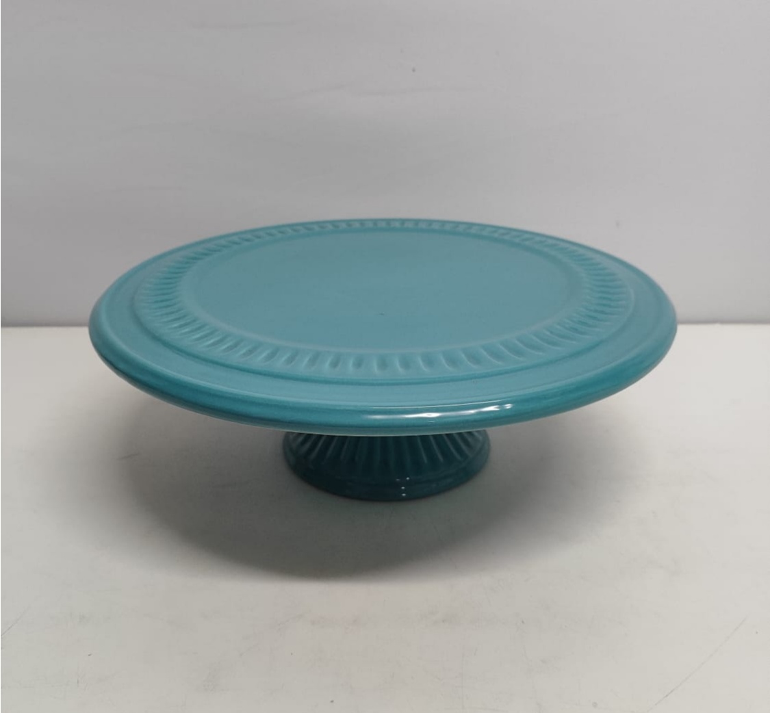 Boleira Louça Baixa Redonda Azul Tiffany 12Cm X 36Cm Diametro - BBFestasAluguel 