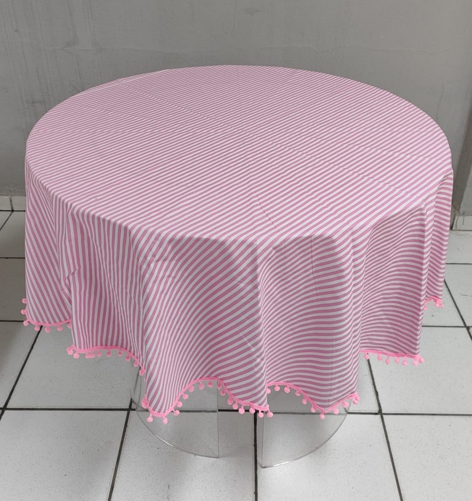 Tampo Redondo Listrado Rosa Claro 1,60M Diametro - BBFestasAluguel 
