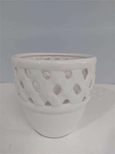 Cachepo Redondo Casado Branco 17Cm X 17Cm - BB Festas Aluguel 