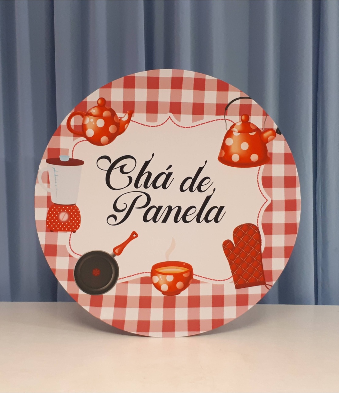 Painel Sublimado Redondo Cha de Panela Fundo Rosa 60Cm - BB Festas Aluguel 