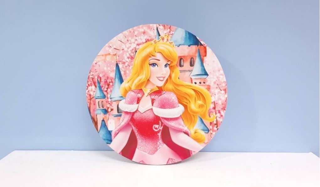 Painel Sublimado Redondo Princesa Aurora 60Cm - BBFestasAluguel 