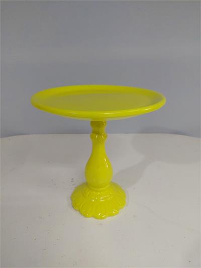 Porta Doce Alto Pé Torneado Amarelo Neon 23Cm X 23Cm - BB Festas Aluguel 