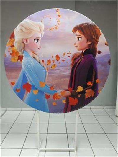 Painel Sublimado Redondo Ana E Elsa 1,30Cm - BB Festas Aluguel 