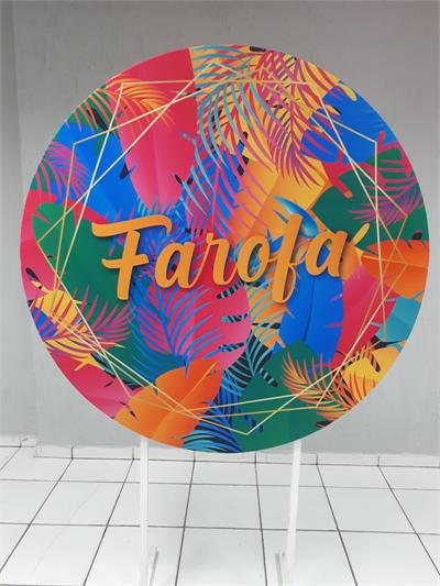 Painel Sublimado Redondo Festas Farofa  1,30Cm - BB Festas Aluguel 