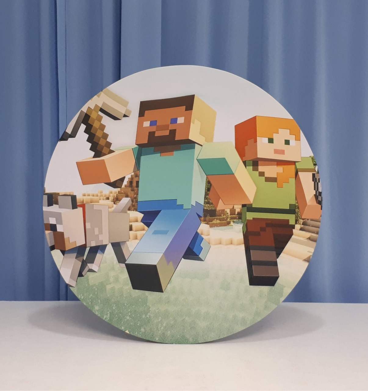 Painel Sublimado Redondo Minecraft 2 60Cm  - BB Festas Aluguel 